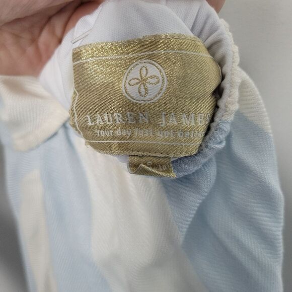 Lauren James Dress Blue White Stripe Open Back Halter Ruffle Flirty Mini Dress S - Picture 7 of 9